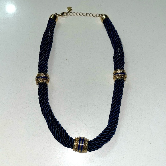 Charter Club Womens Necklace navy blue nautical marine rope and gold tone metal - Picture 1 of 10